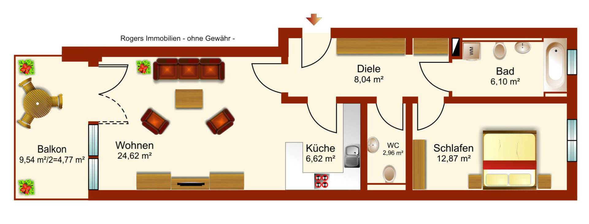 Großhadern 2-Zi-Wohnung Grundriss